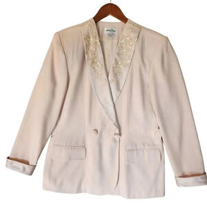 Abby Kent Blazer Size 13/14 Pink Polyester Long Sleeve Embellished Collar